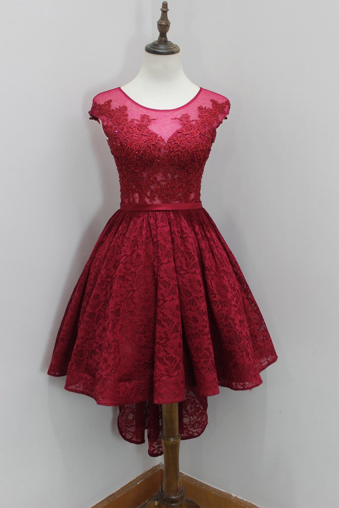 red lace high low dress