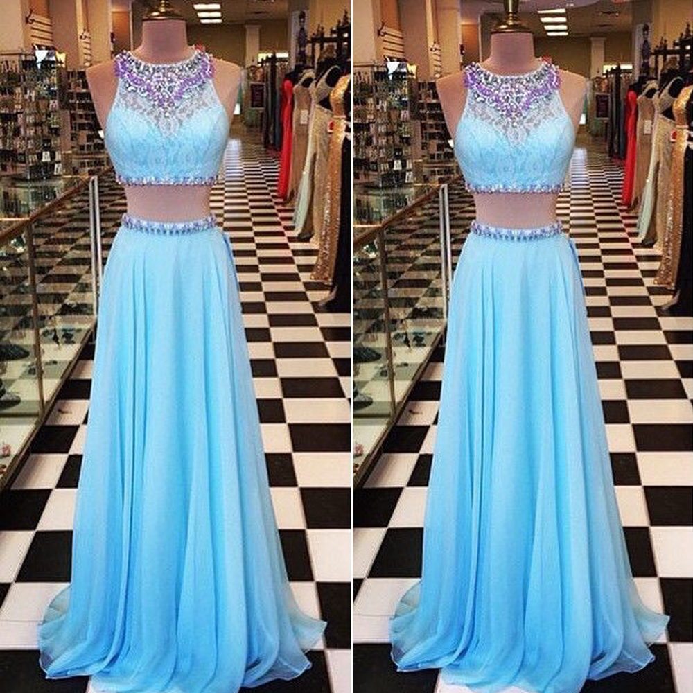 blue two piece formal dress